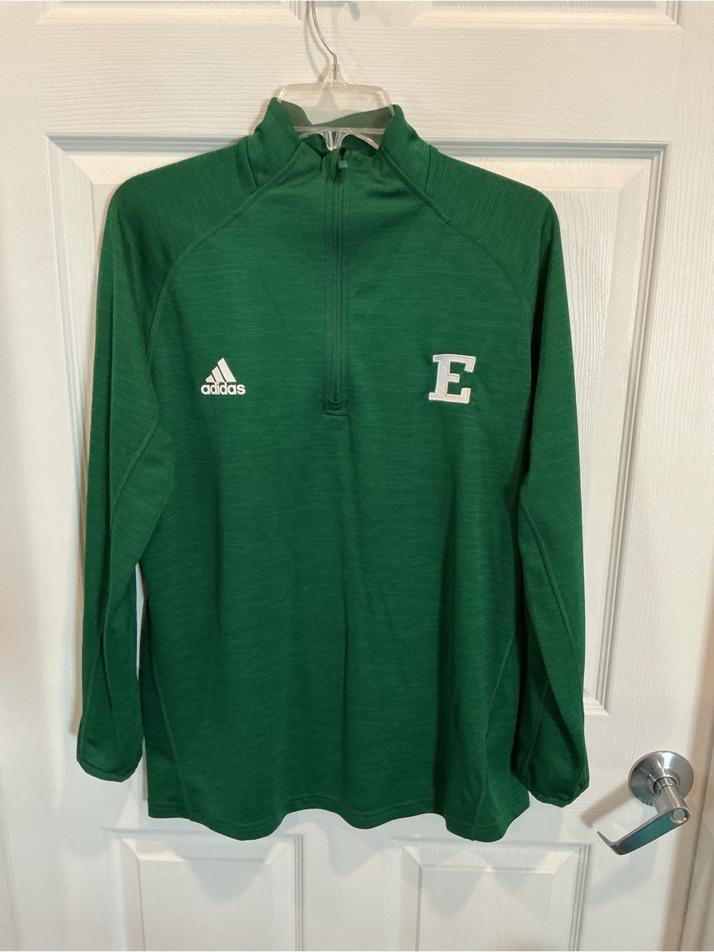 Adidas Men's Green Quarter-Zip Sweater with 'E' Embroidery
